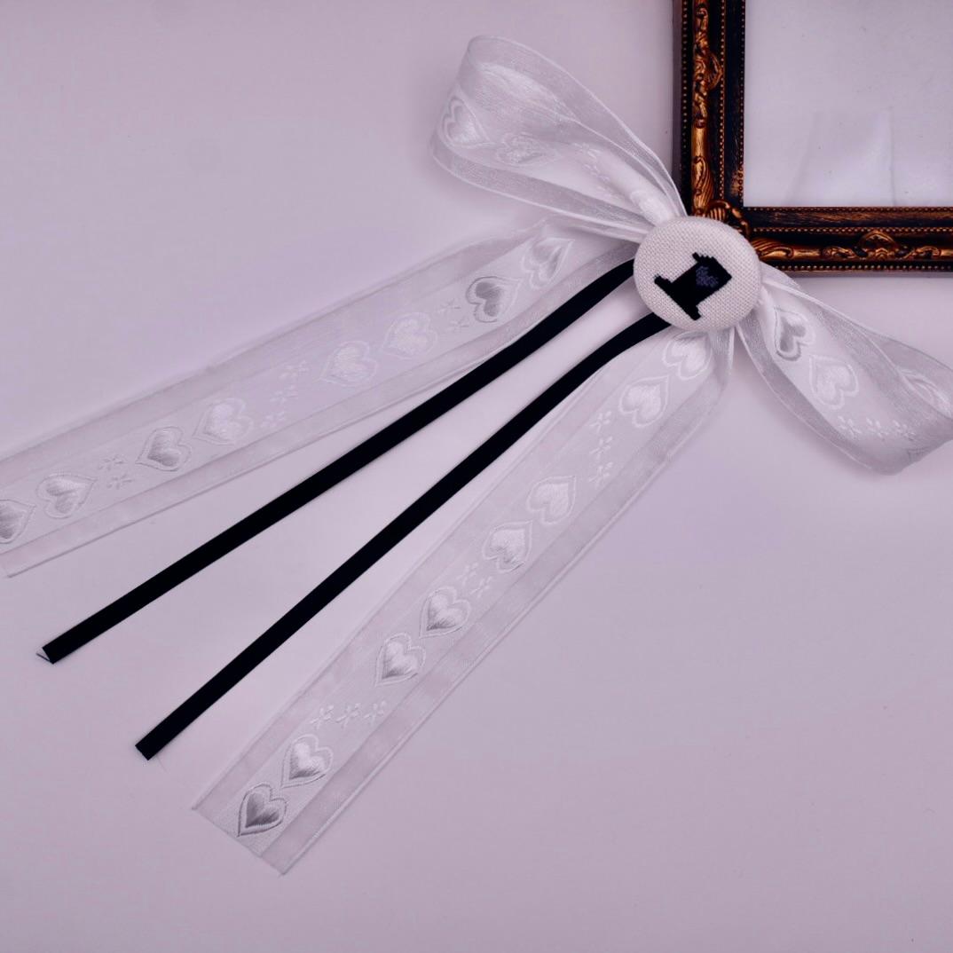 【番号オーダー可能】千葉ロッテマリーンズ風カラー　くるみボタンのヘアリボン　クロスステッチ刺繍 | 3枚目